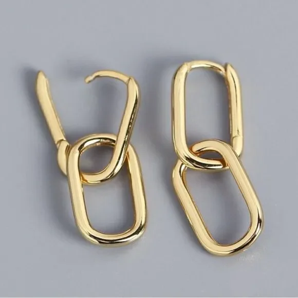 ⭐️NEW⭐️925 Sterling Silver Gold Plated Double Chain Link Earrings Minimalist - Picture 2 of 4